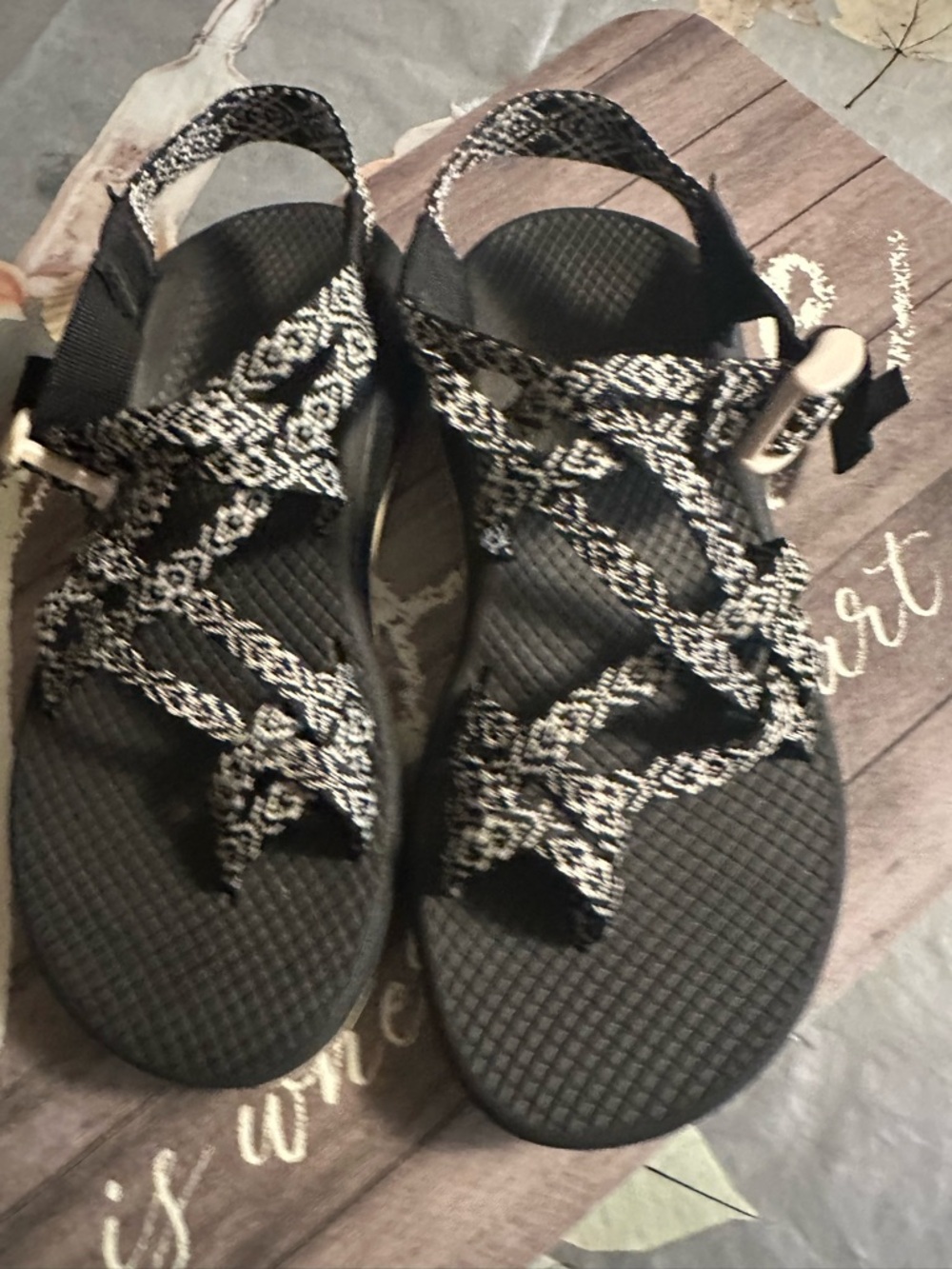 Chaco Women's Black and White Strappy Outdoor Sandals - Picture 7 of 8